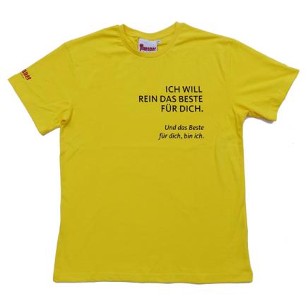 Shirt in Gelb mit Spruch: Ich will rein das beste für dich und rein das Beste für dich bin ich ich.